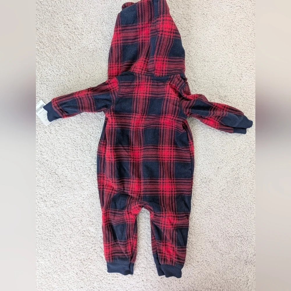 NWT Lot Of 2 Carter's Fleece One Piece FullZip Bodysuit Plaid Size 6 Months